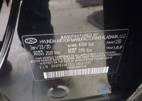 2020 Hyundai Sonata Limited from USA, damaged, VIN 5NPEH4J20LH027731